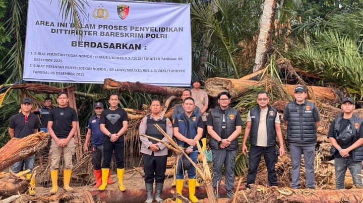 Bareskrim Polri Temukan Adanya Aktifitas Penebangan Liar di Hulu Sungai Tamiang