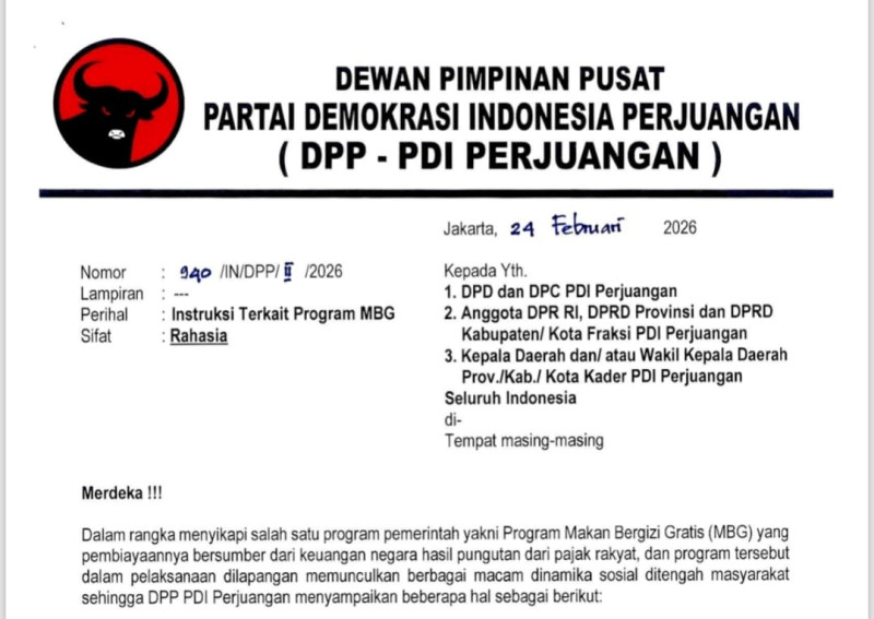 PDIP Terbitkan Surat Edaran Larangan Kader Kelola dan Bisnis MBG